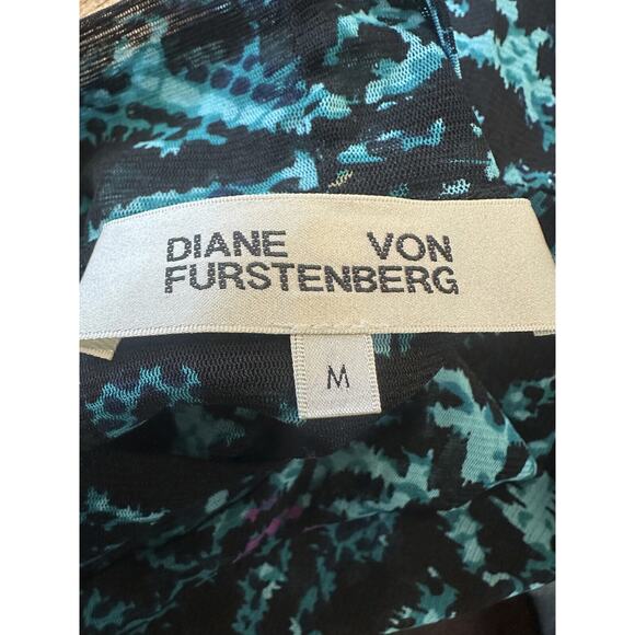 Diane von Furstenberg Remy Mesh Top Mock Neck Sheer Leopard Snake Patina Medium - Picture 7 of 14